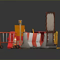 Commercial Equipment For Road Safety With Traffic Cones Barriers Warning Signs Guardrails And Directional Arrows