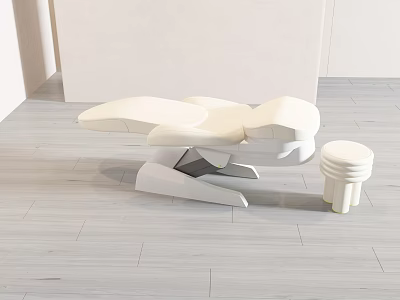 Modern White Massage Bed With Sleek Design And Small Round Stool In Interior 3d model