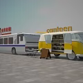 Functional Food Truck With Yellow Exterior Open Compartment Drinks Display And Tables Chairs