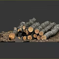 Natural Wooden Logs Stacked On Rustic Stone Base With Earthy Texture And Natural Finish