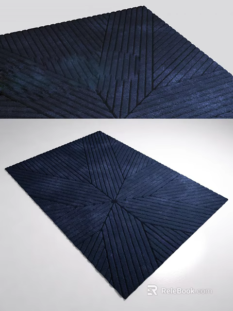 Dark Blue Square Carpet With Geometric Striped Pattern For Modern Room Decor 3d model 