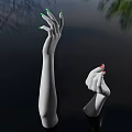 Raised Hands With Red And Green Nail Polish On Blurred Building Reflection Background 3d model