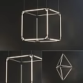 Modern Geometric Chandeliers Featuring Metal Frame and Illuminated Cube Pyramid Shapes