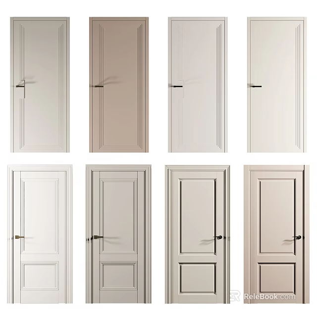 Modern Swing Doors With Various Panel Designs And Neutral Tones For Home Interior 3d model