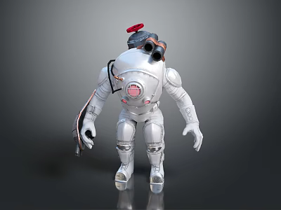 Silver Mechanical Armor Costume With Protective Helmet And Red Accent Details 3d model