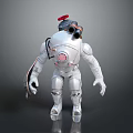 Silver Mechanical Armor Costume With Protective Helmet And Red Accent Details