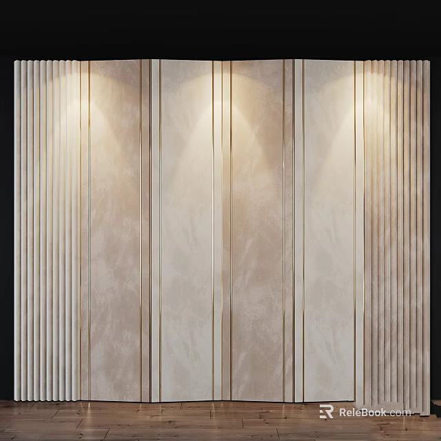 Modern Light Beige Textured Wall With Vertical Striped Design Illuminated By Lights 3d model 