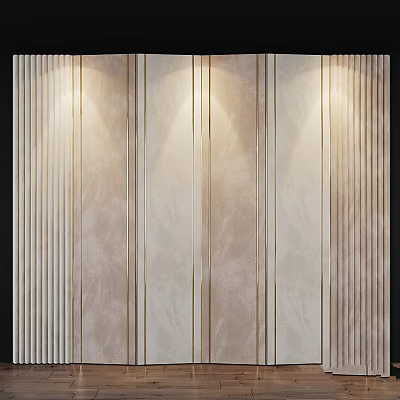 Modern Light Beige Textured Wall With Vertical Striped Design Illuminated By Lights 3d model