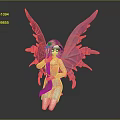 Game Movie Fairy Character With Pink Wings Long Blonde Hair Light Blue Dress Kneeling Pose