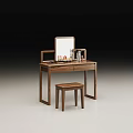 Stylish Wooden Dressing Table with Mirror Drawer Cosmetics and Matching Stool 3d model