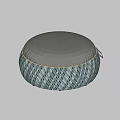 Round Teal Woven Ottoman With Gray Cushion And Minimalist Design For Living Room