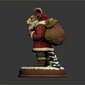 Goat Santa Claus Figurine With Red Outfit Staff Bag And Snowy Base With Small Trees