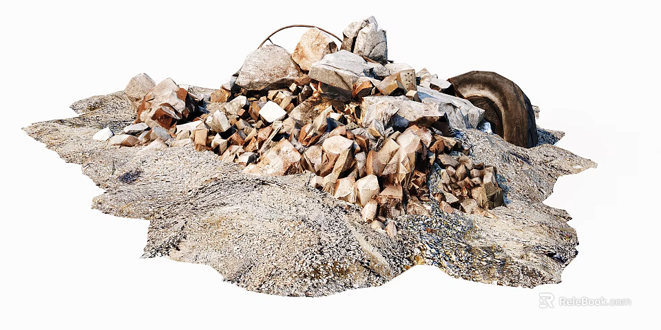 Pile of Construction Components Demolition Debris With Broken Stones And Metal Parts 3d model 