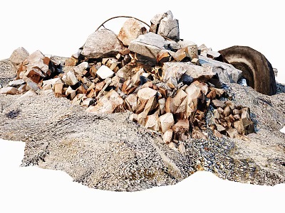 Pile of Construction Components Demolition Debris With Broken Stones And Metal Parts 3d model