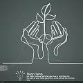 Modern Neon Light Fixture Set With Hands Holding Plant Design for Interior Decor