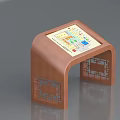 Modern Public Information Kiosk With Wooden Carved Frame And Interactive Map Screen 3d model