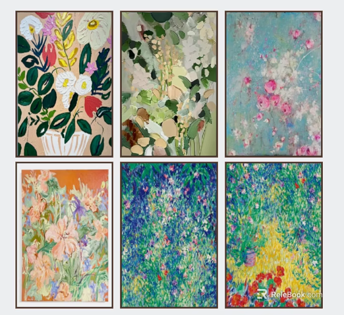 Colorful Floral Art Paintings With Various Flower Patterns And Vibrant Colors 3d model 