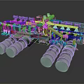 Industrial Equipment Structure With Pipes Valves And Cylindrical Storage Tanks