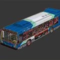 Blue and White City Bus With Green Accents Transparent Windows And Red Seats