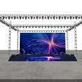 Modern Stage Setup With Colorful Lighting Large LED Screen And Decorative Patterns