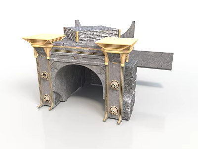 Ornate Archway Structure With Gray Stone Golden Decorations And Arched Opening 3d model