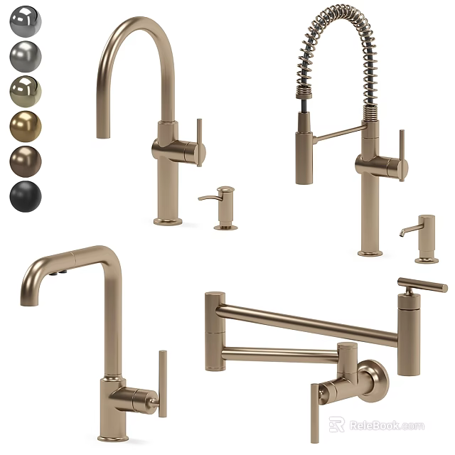 Various Modern Faucet Designs With Different Handle Styles And Metallic Finishes For Home Use 3d model 