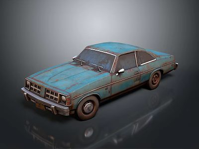 Vintage Teal Classic Sedan With Retro Design And Weathered Rustic Look 3d model