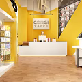 Specialty Store Interior With Yellow Walls White Shelves And Product Displays