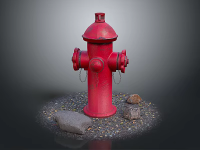 Red Fire Hydrant Outdoor Setting With Stones And Gravel On Ground 3d model