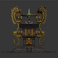 Ancient Ornate Structure With Golden Dragons Green Gemstone Carved Details And Stone Steps