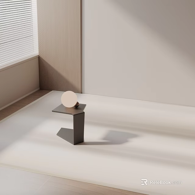 Minimalist Black Side Table With Round Object On Wooden Floor By Light Wall 3d model 