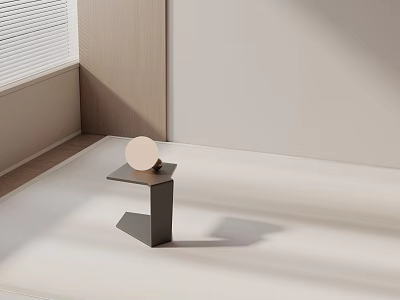Minimalist Black Side Table With Round Object On Wooden Floor By Light Wall 3d model