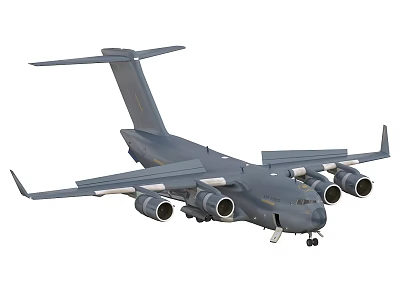 Large Gray Military Transport Aircraft With Four Engines And Wide Wings 3d model