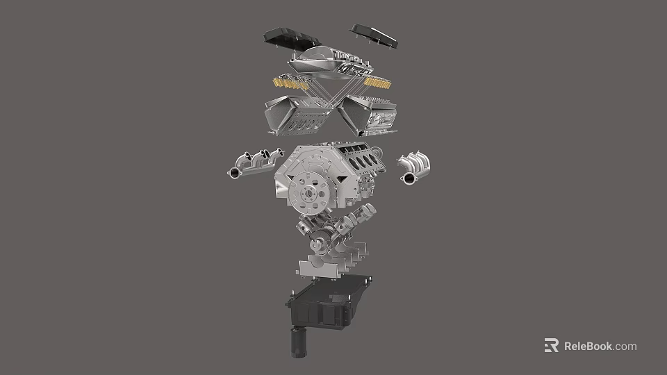 Detailed Engine Exploded View Showcasing Internal Mechanical Components And Technical Structure 3d model
