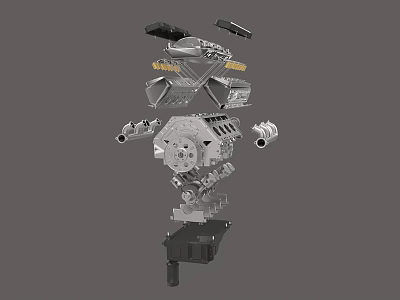 Detailed Engine Exploded View Showcasing Internal Mechanical Components And Technical Structure 3d model