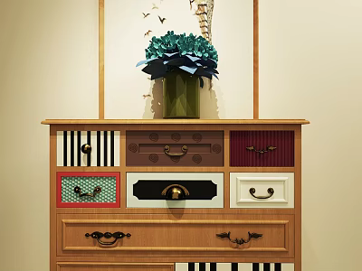 Entryway Cabinet Sideboard with Decorative Drawers Various Colors and Blue Flower Vase on Top 3d model