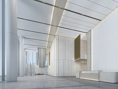 Elegant Modern Spacious Lobby Reception Desk With Marble Design Lighting And Elevators 3d model