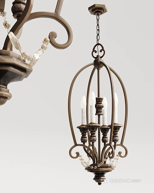 Vintage Metal Chandelier With Ornate Iron Frame And Candle Shaped Bulbs 3d model 