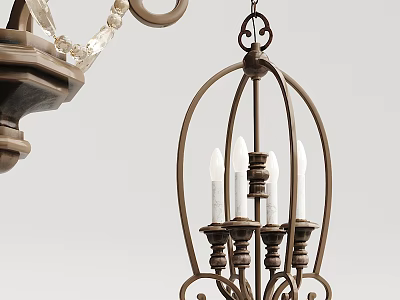 Vintage Metal Chandelier With Ornate Iron Frame And Candle Shaped Bulbs 3d model