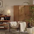 Middle Cream Style Single Sofa 3d model