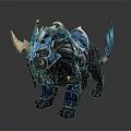 Horned Mythical Beast Game Character Featuring Blue Armor Purple Fur And Golden Trims