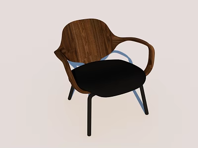 Modern Walnut Wood Accent Chair With Armrests Black Padded Seat And Metal Legs 3d model