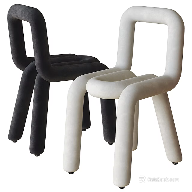 Modern Black And White Leisure Chairs With Velvet Upholstery And Curved Lines 3d model 