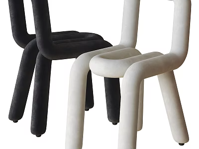 Modern Black And White Leisure Chairs With Velvet Upholstery And Curved Lines 3d model
