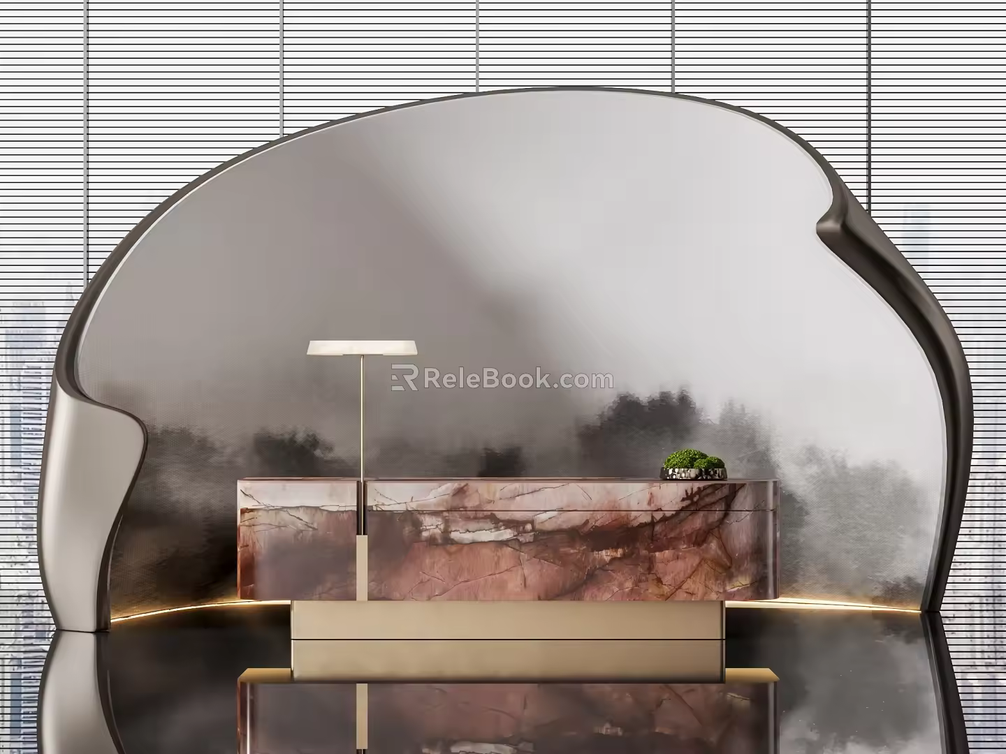New Chinese Desk Reception Desk Marble Front Desk 3d model