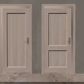 Two Light Wooden Interior Doors With Metal Handles And Gray Wall Background