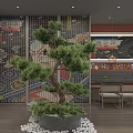 Modern Restaurant Interior With Bar Counter High Chairs Central Pine Tree And Dining Tables