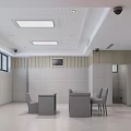 Professional Security Monitoring Room Featuring Control Desk Multiple Monitor Screens and Ceiling Cameras