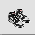 High-top Black And White Sneakers With Nike Logo On Side Red Tongue And Black Laces