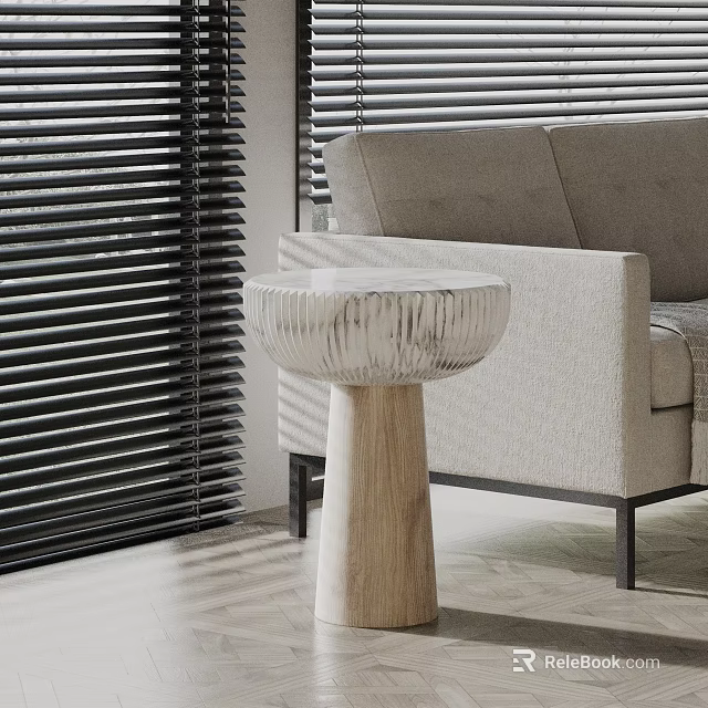 Modern Wooden Base Marble Top Side Table For Living Room Sofa Side With Blinds Background 3d model 